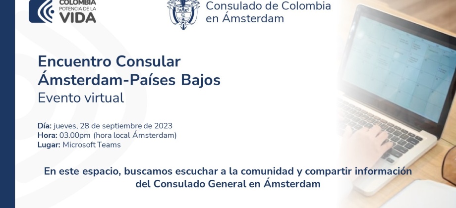 Consulado de Colombia invita al Encuentro Consular Ámsterdam que se llevará a cabo el 28 de septiembre