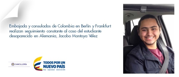 Consulado en Ámsterdam contribuye a localizar al estudiante desaparecido en Alemania, Jacobo Montoya Vélez