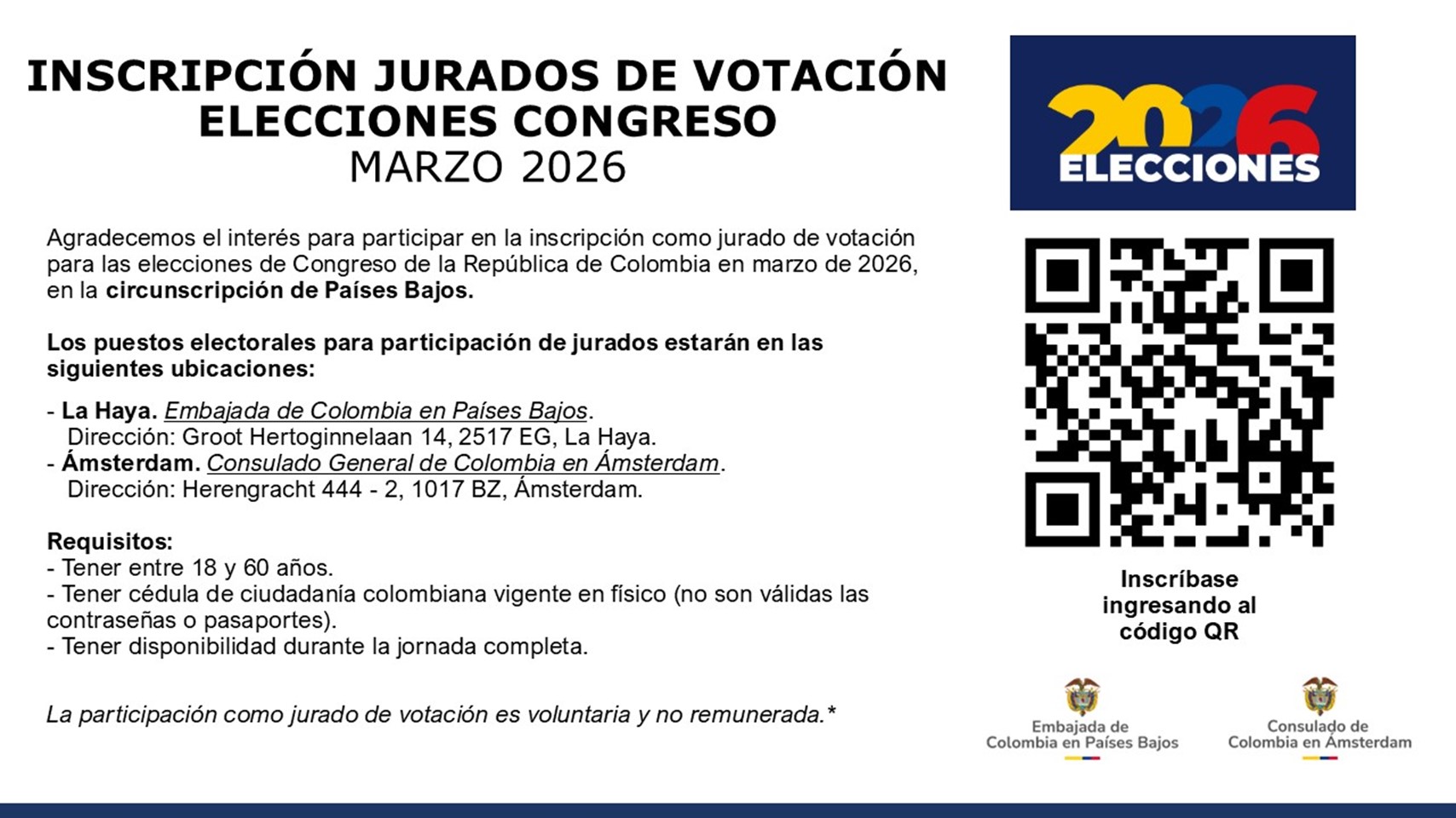 Inscripción de jurados de votación para las elecciones a Congreso en marzo 2026