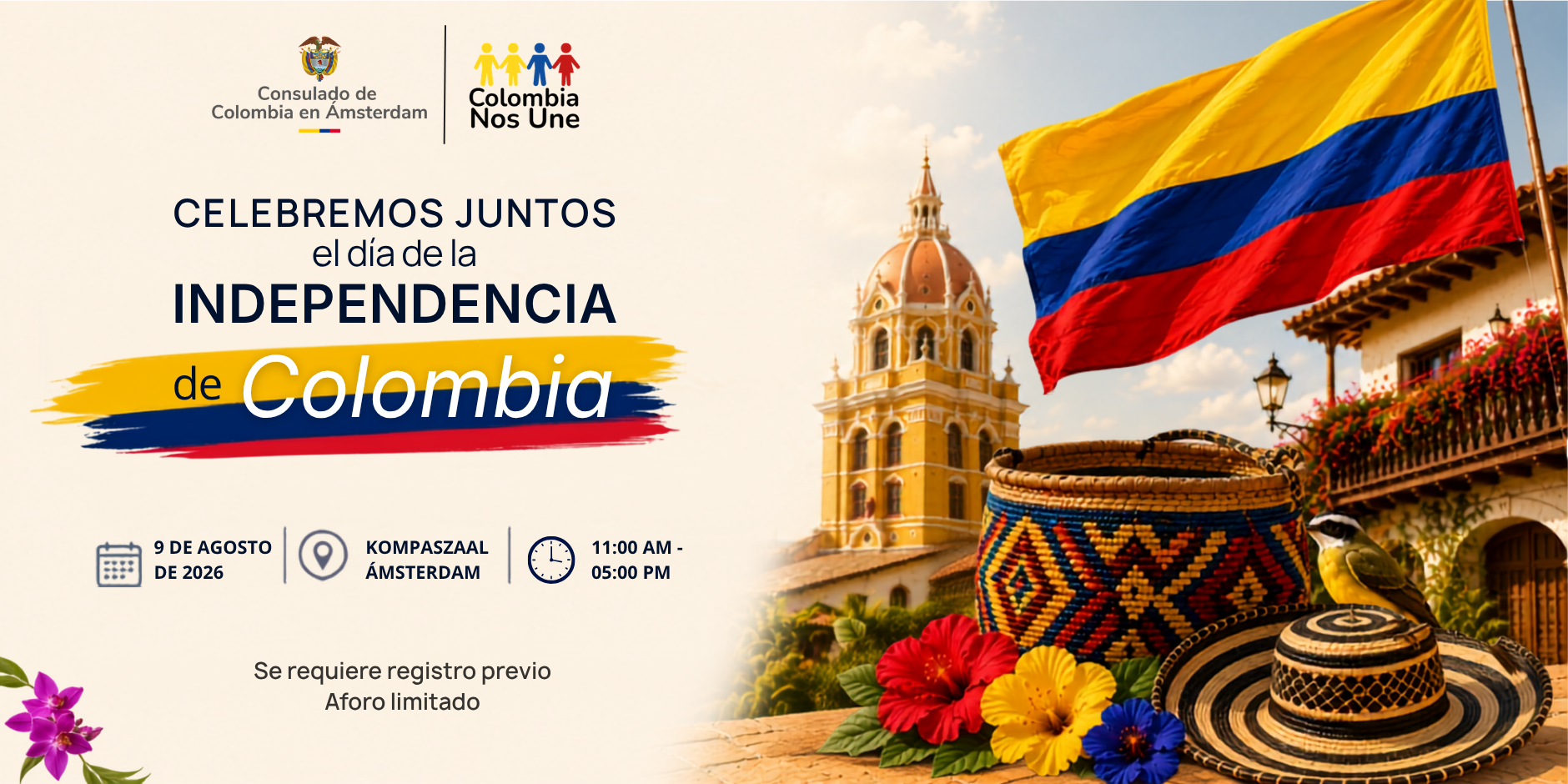 Consulado de Colombia en Ámsterdam invita a la conmemoración del Día de la Independencia Nacional que se realizará el 9 de agosto de 2026