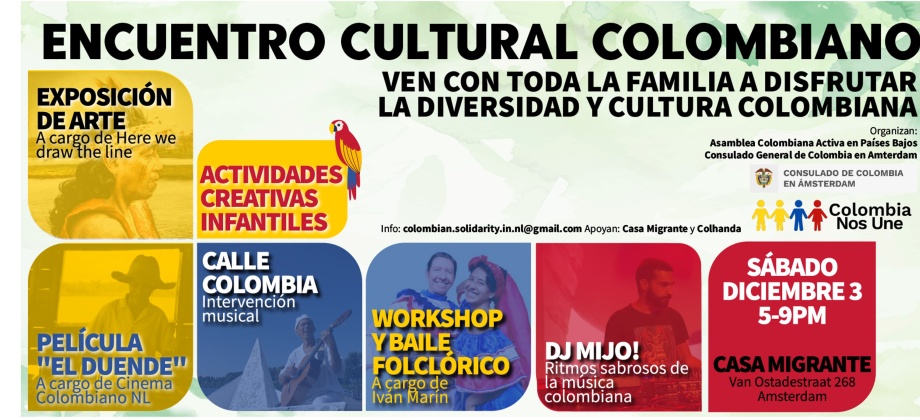 Consulado de Colombia en Ámsterdam invita al encuentro cultural, el 3 de diciembre de 2022