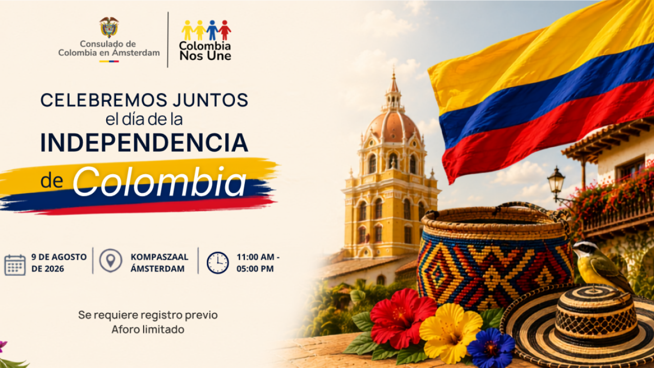 Consulado de Colombia en Ámsterdam invita a la conmemoración del Día de la Independencia Nacional que se realizará el 9 de agosto de 2026