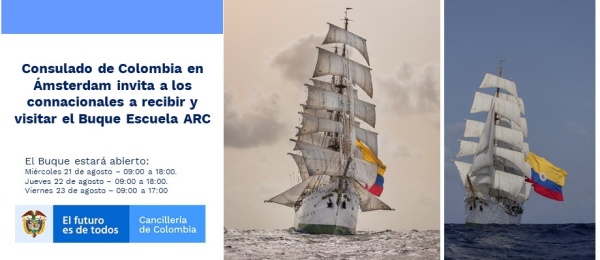 Consulado de Colombia en Ámsterdam invita a los connacionales a recibir y visitar el Buque Escuela ARC 